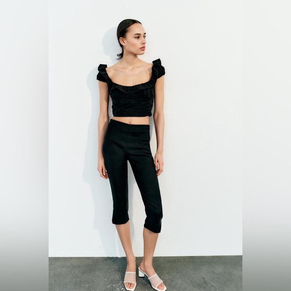 Zara Black Ruffle Crop Top - Picture 4 of 13